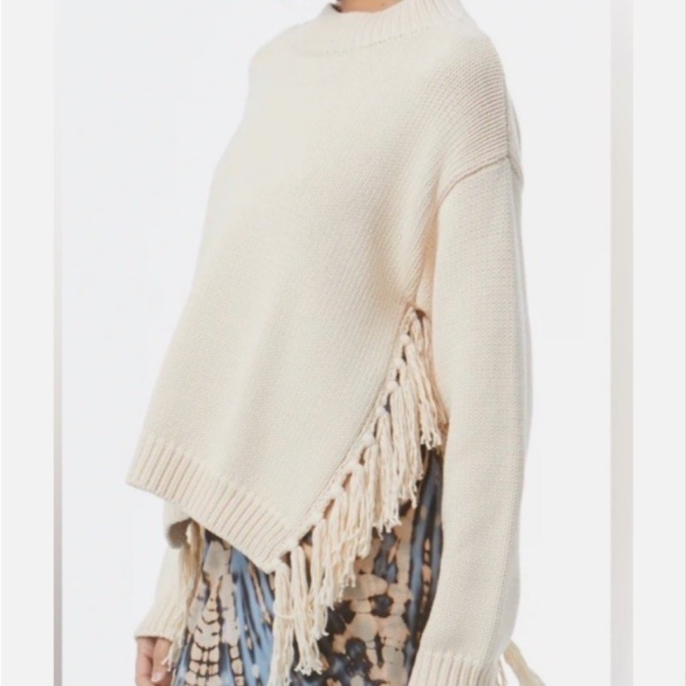 NWT Young Fabulous & Broke 💯 cotton Women’s Luxe Fringe braided Cream Sweater S